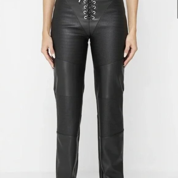 Maniere De Voir Pants | Lace Up Leather Black Pants | Color: Black | Size: 8 - Picture 2 of 7